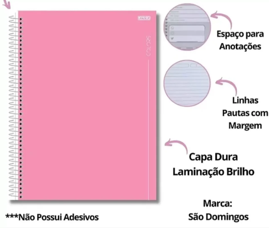 Caderno Universitário Colors Rosa 10 matérias 160fls - São Domingos