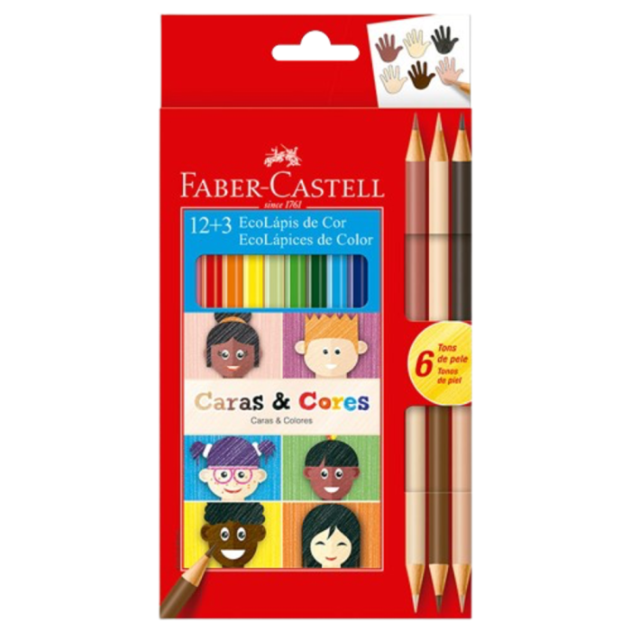 Lápis de Cor EcoLápis Caras e Cores 12 Cores + 6 Tons de Pele - Faber Castell