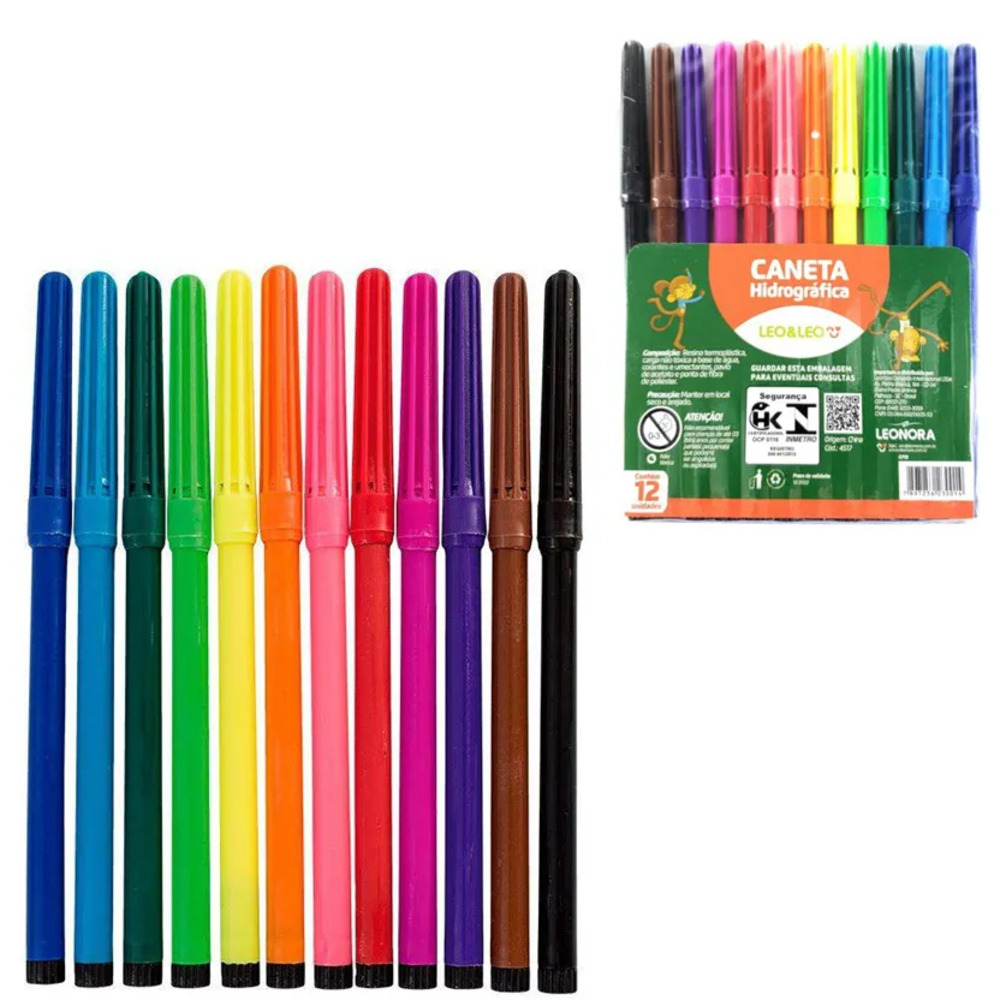 Caneta Hidrográfica 12 Cores - Leonora