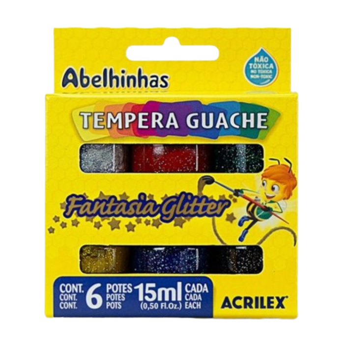 Tinta Guache Glitter 15ml C/6 Cores - Acrilex
