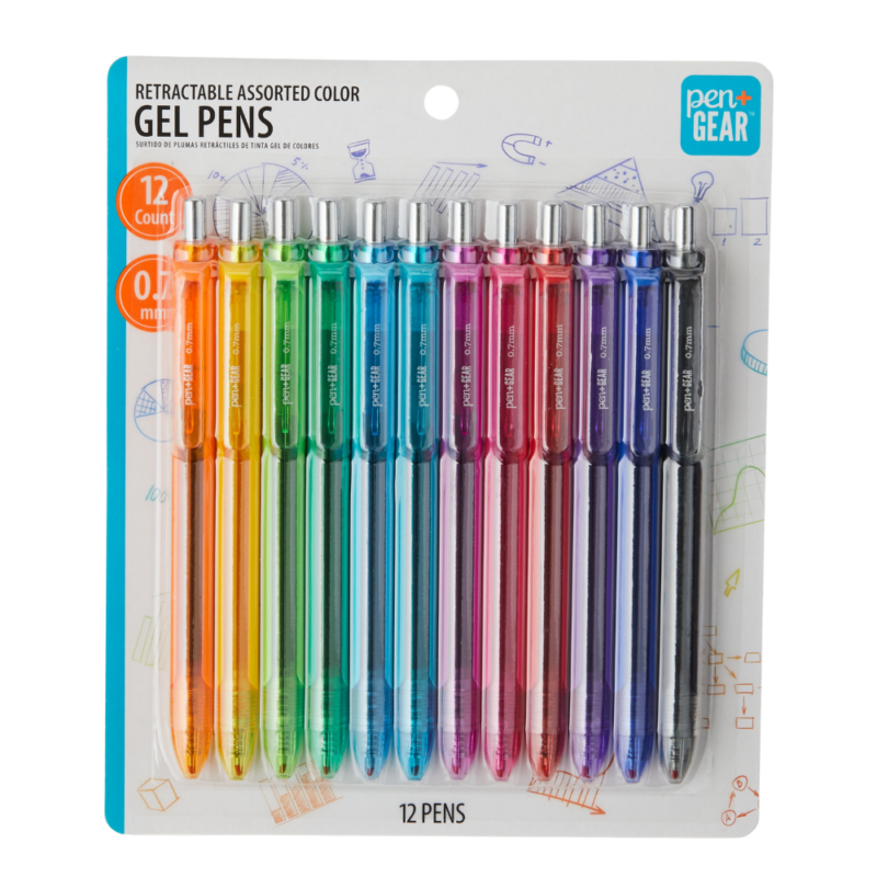 Canetas Retráteis Tinta em Gel 0.7mm 12 Cores - Pen+Gear
