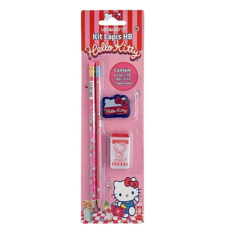 Kit 2 Lápis Gráfite + Apontador + Borracha Hello Kitty - Leo&Leo