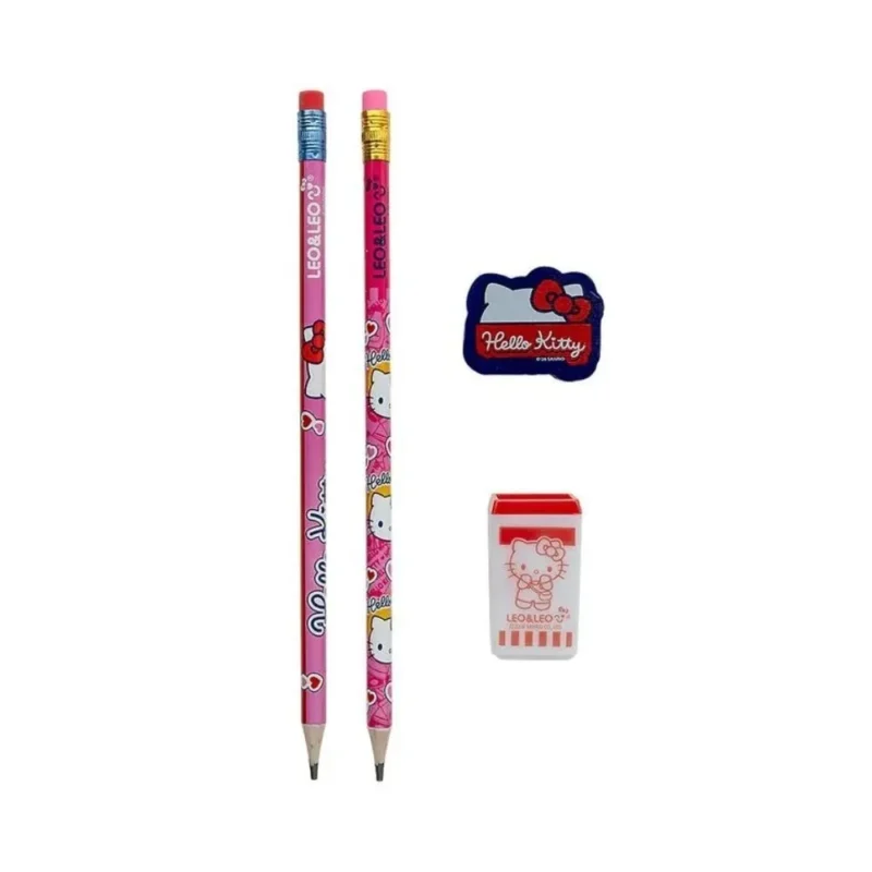 Kit 2 Lápis Gráfite + Apontador + Borracha Hello Kitty - Leo&Leo