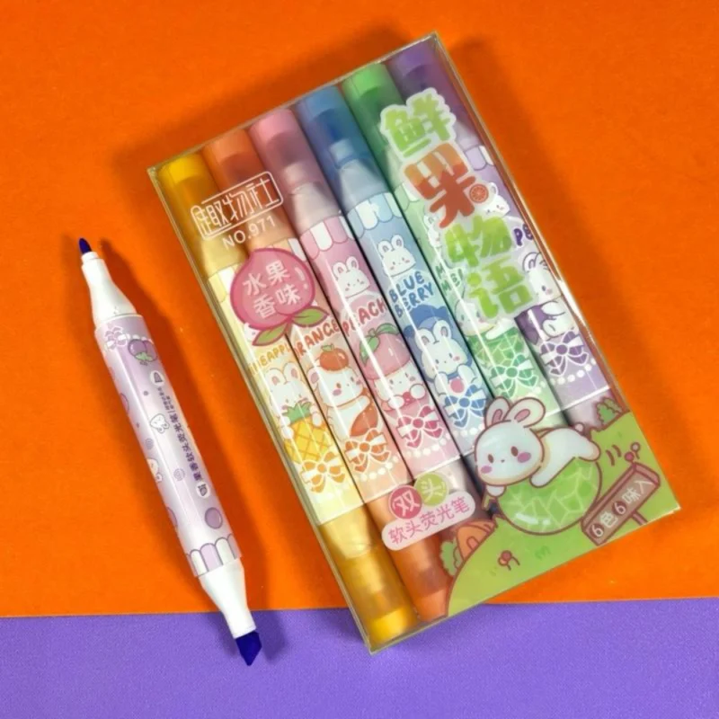 Conjunto Marca Texto 6 Cores Fofo com Aroma e Ponta Dupla