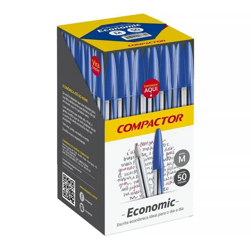 Caixa de Canetas Esferografica Economic Azul c/50 Unidades - Compactor