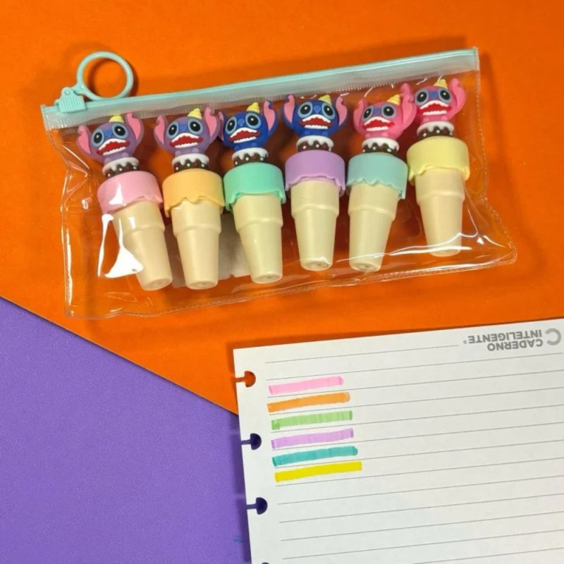 Kit de Marca Texto com 6 Unidades Stitch
