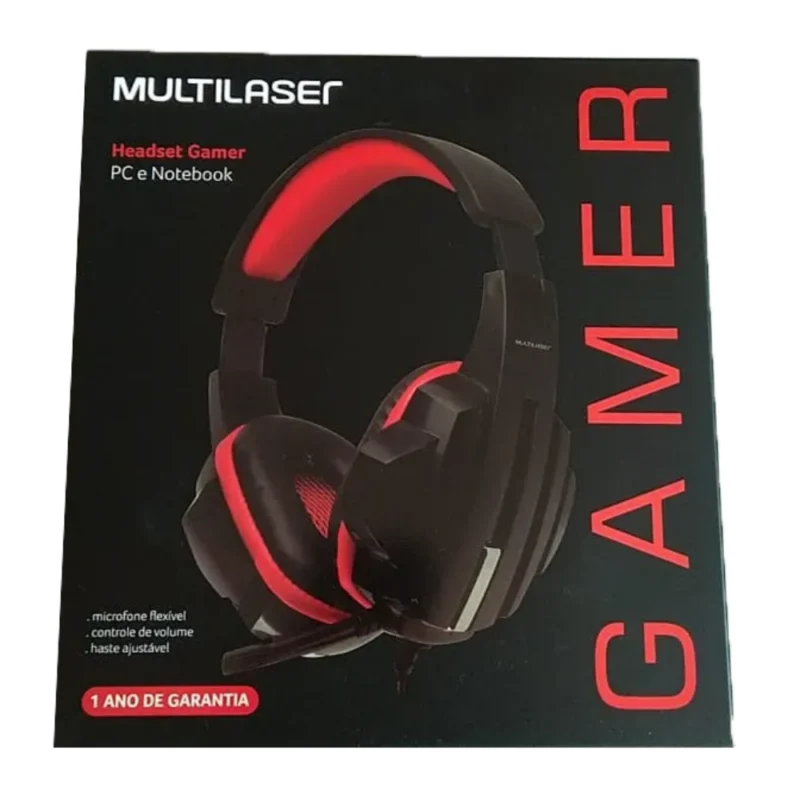 Fone De Ouvido Headset Gamer P2/Cabo Vermelho + Multilaser