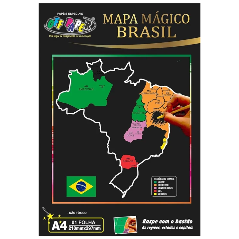Mapa do Brasil Mágico A4 c/ Bastão – Offpaper