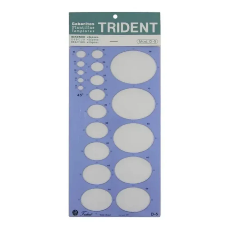 Gabarito de Elipses 45° – 19 Elipses de 8 a 75 mm – Trident